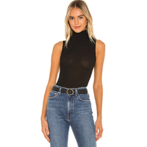 Free People Tops - Free People Black Ribbed Mock Neck Bodysuit NWT
